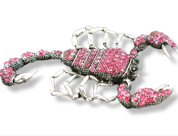 Silver plated pink and white crystal Scorpion brooch - Picture 3 of 16
